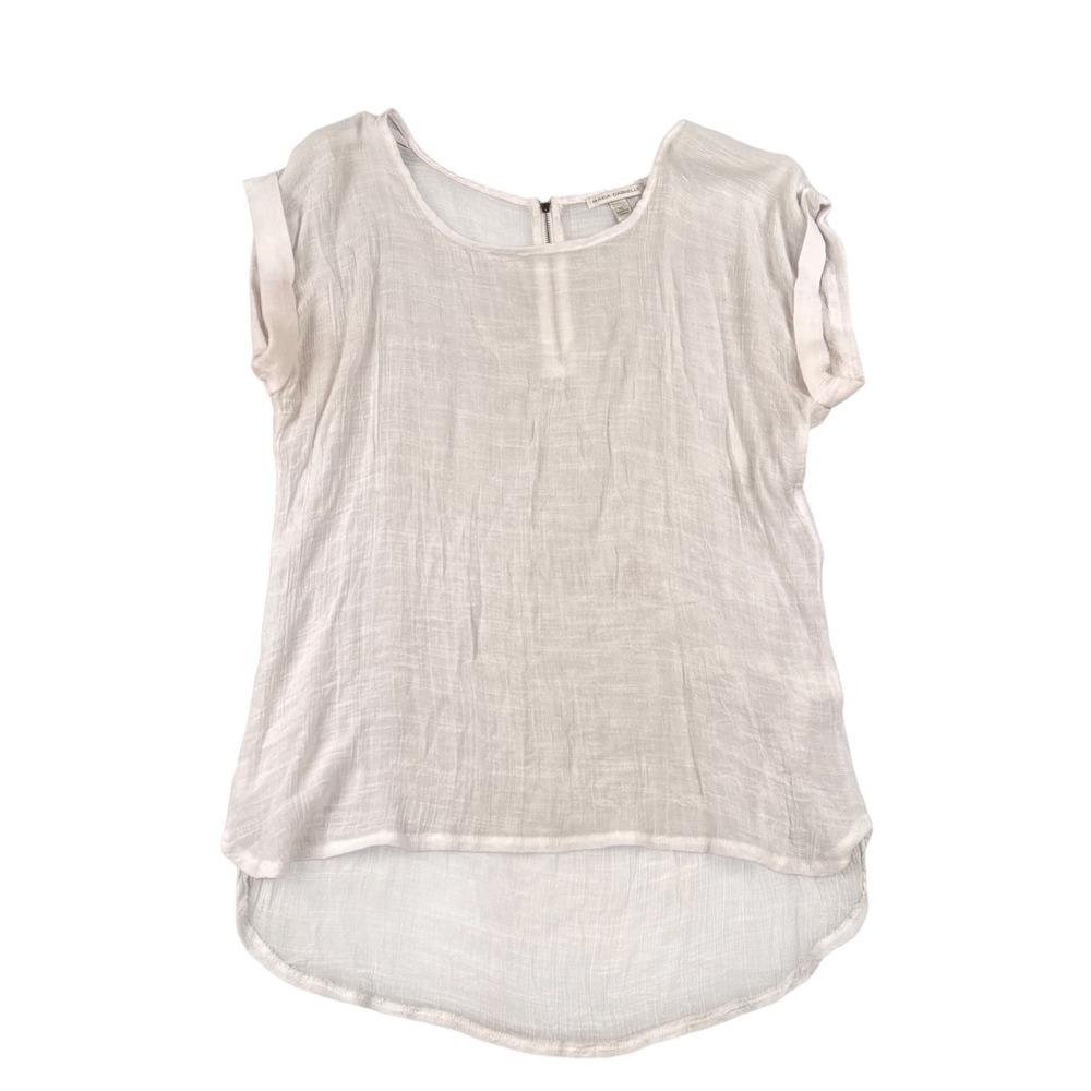 MARIA GABRIELLE‎ Women's White Textured Zip Neck Cap Sleeve High Low Top XL 664